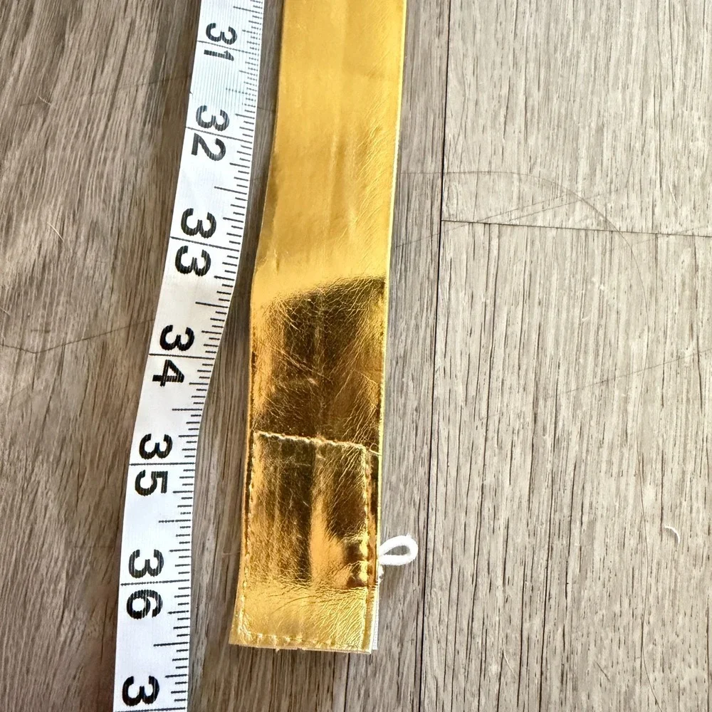Gold Tone Wide Waist Belt Rectangular Accents Statement Vintage Retro Costume